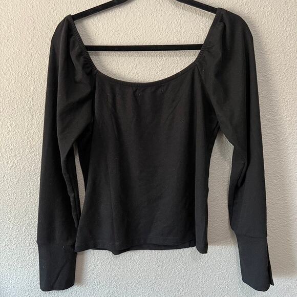 Treasure & Bond Fitted Black Stretch Square Neck Long Sleeve Womens Blouse Med - Picture 5 of 8